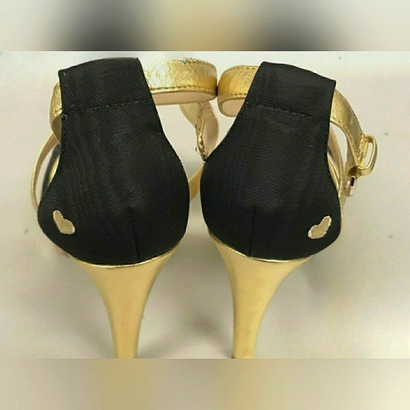 Moschino Gold & Black Strappy Heels, In Excellent Condition - Picture 6 of 11
